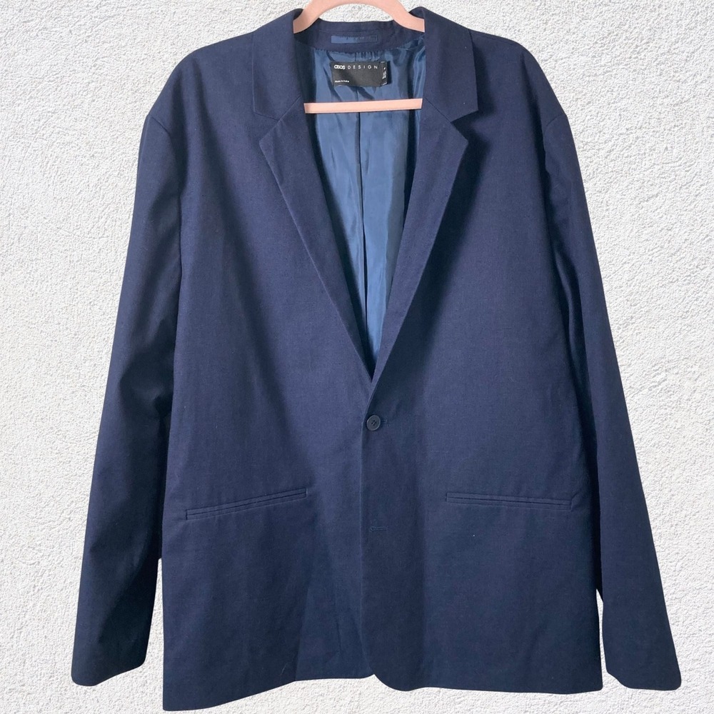 ASOS Design Navy Jacket Men 44R Unstructured Blazer‎ Casual Lightweight Classic